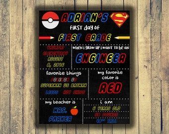 Back to School Sign - Chalkboard - First day Chalkboard - Chalkboard Sign - Personalized - Boy Chalkboard - 1st Day of School - Printable