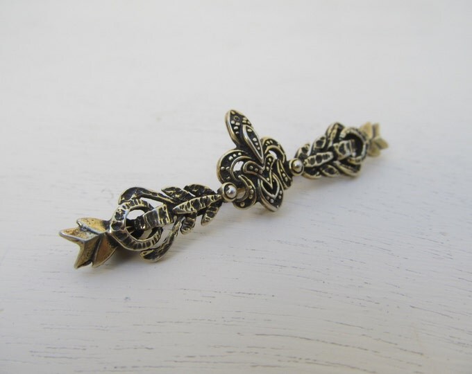 Antique bar brooch, French Fleur de Lys bar brooch, Fleur de Lis tie pin, 925 sterling silver mens accessory, gift for him or her