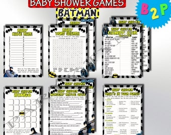 Printable Baby Shower Games Batman, Batman Baby Shower Games Package, Baby Shower Games Set Pack, Boy Shower Games, Instant Download - b01