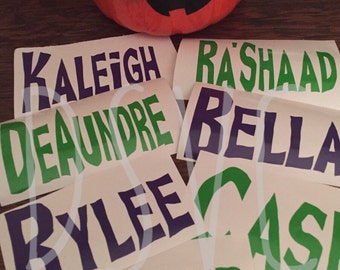 Halloween Bucket, NAME ONLY, Vinyl Name, Name Decal, Halloween Name Decal, Permanent Vinyl Decal