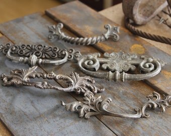 A-0026, Set of 5 Antique Victorian Brass - 1800's Drawer Handles - Antique Brass Drawer Pulls - Drawer Handles - Brass Drawer Pulls