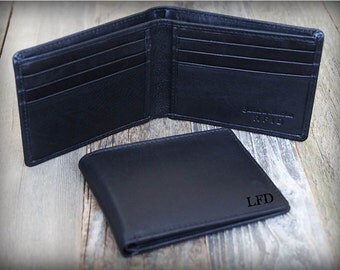 Father's Gift - Minimalist Men's Leather Wallet - Personalized Slim Wallet - Thin Men's Wallet - Slim Wallet - Custom Wallet - Black -7120