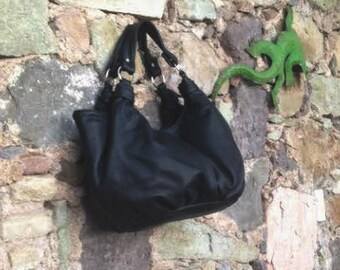 Black Leather Hobo Handbag