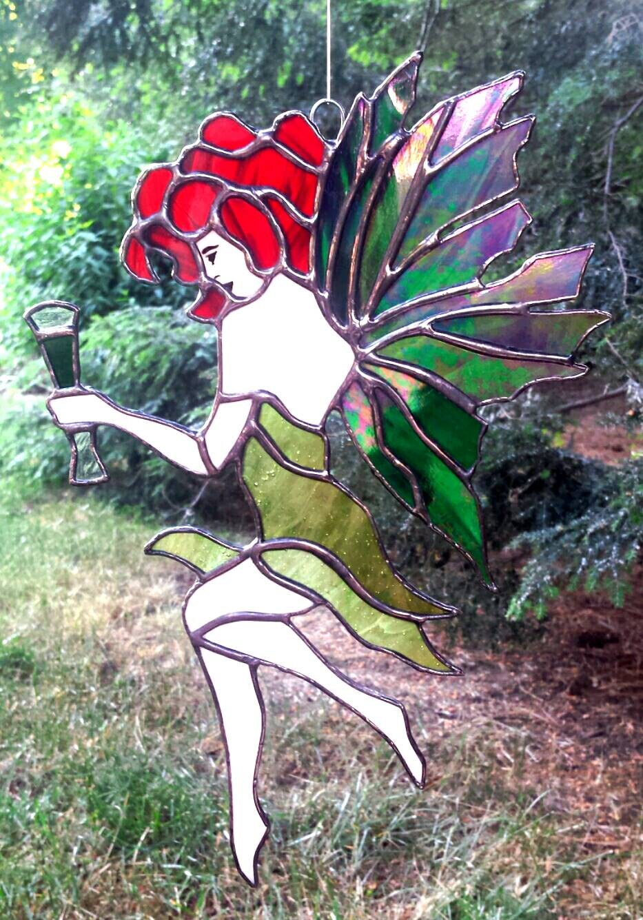 Fairy Stained Glass Green Fairy Suncatcher Absinthe Green
