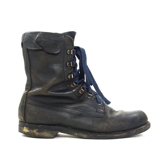 80s Black Combat Boots / Vintage 1980s Addison Leather Lace Up