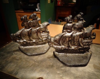 Marked down on 7/23 Ship Bookends Pair Heavy Vintage Bookends Collectible Cast Iron Bookends Ships