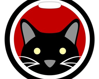 Luggage Tag - Peek A Boo Black Cat - 2.5 inch or 4 Inch Round Plastic Bag Tag