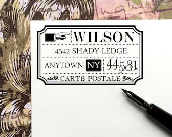 Custom Return Address Stamp,Vintage Postal Mail, Carte Postale, Calligraphy,Wedding Stamp,Pre inked Stamp,Personalized Stamp, #16-23