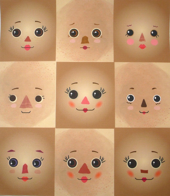 Prim rag doll cloth doll faces ready to sew fabric by DollProject