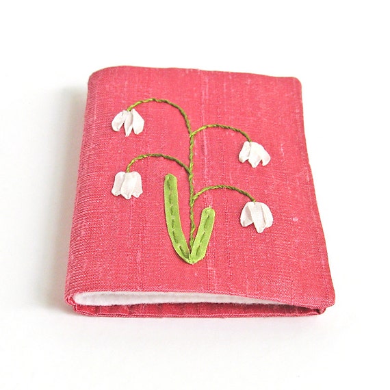 silk embroidery for floss silk embroidery pink needle Snowdrops needle keeper, ribbon silk book,