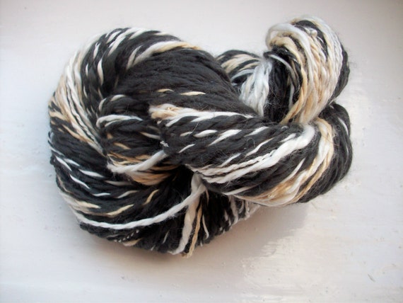 Unique handspun vegan art yarn, soft, fun, soy silk grey, beige, ivory by SpinningStreak