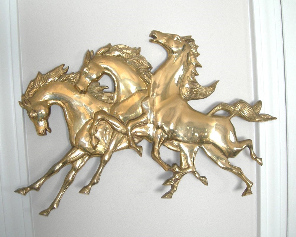 Galloping Horses Brass Wall Hanging Vintage by AtticDustAntiques