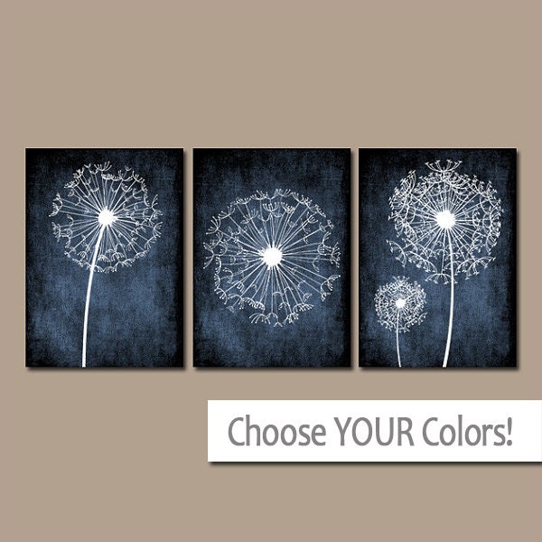 DANDELION Wall Art Flower Navy Blue Custom Colors Grunge