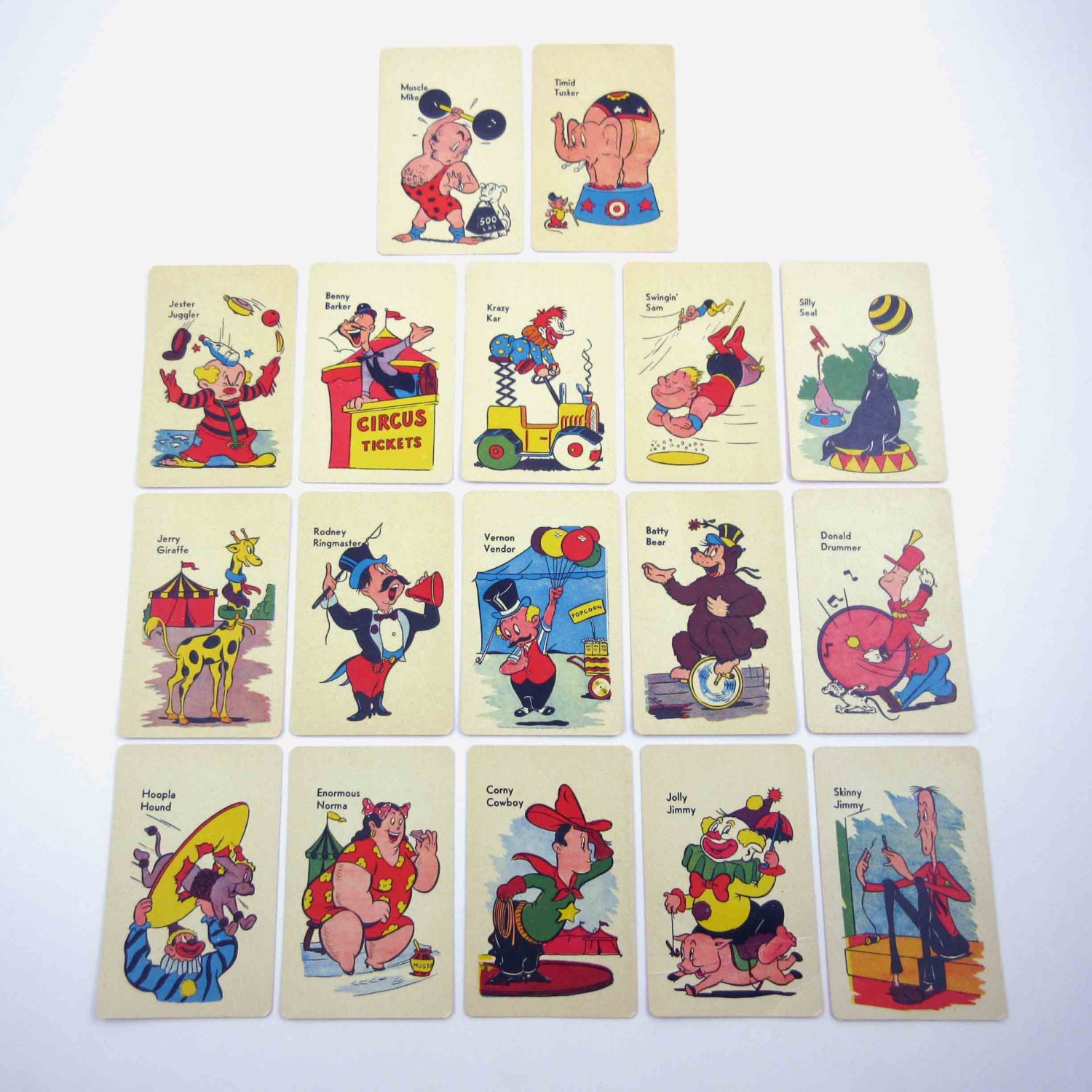 Vintage 1960s Old Maid Character Cards with Circus Theme Set