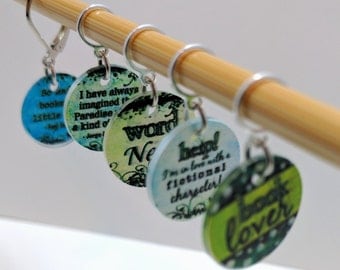 For the Love of Books (and Yarn) - Set of 5 Stitchmarkers for Knitters and Crocheters