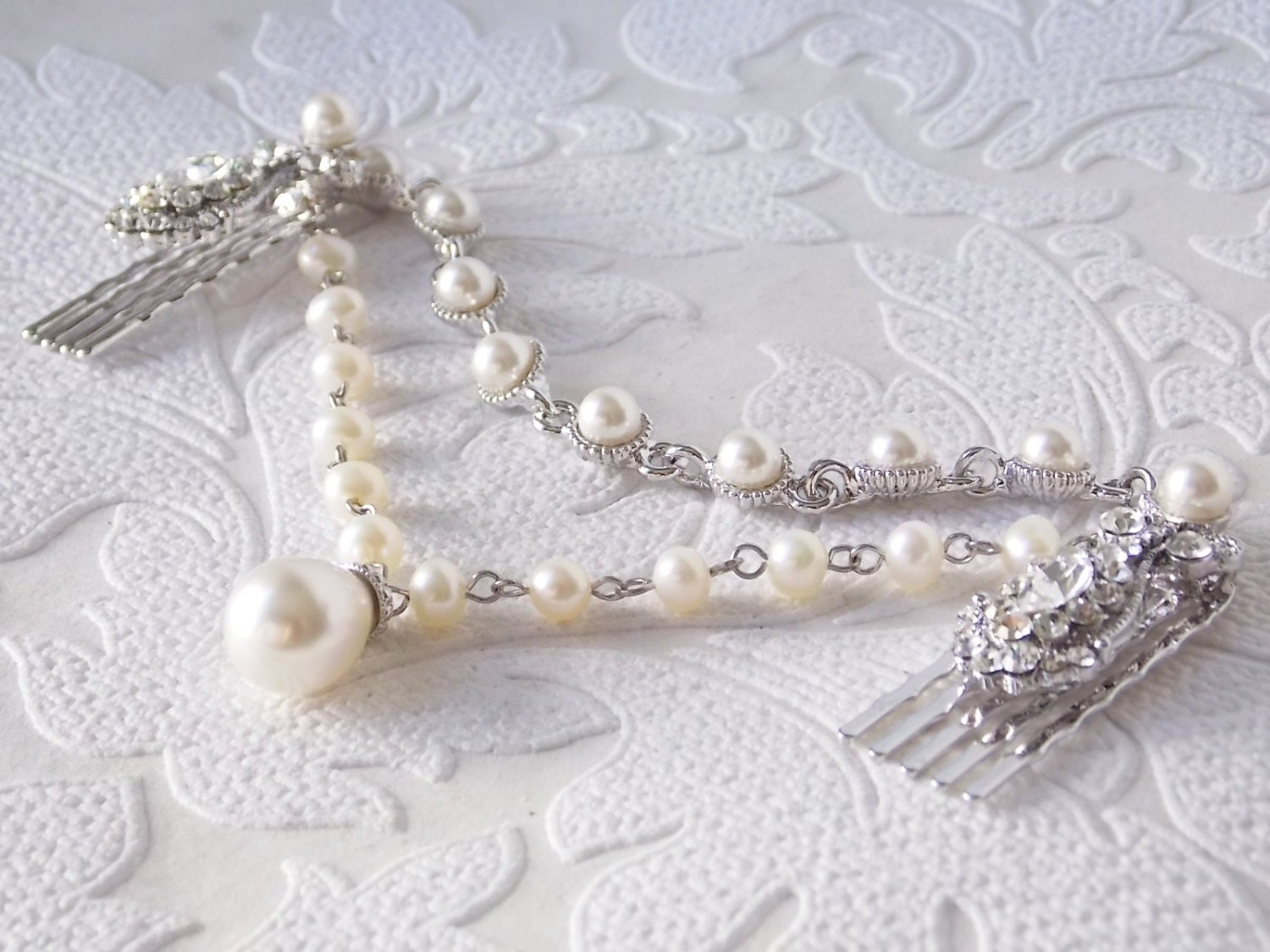 Bridal Hair Chain with .925 Sterling Silver Handwrapped