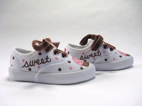 Cupcake Birthday Shoes Hand Painted White Sneakers For Baby