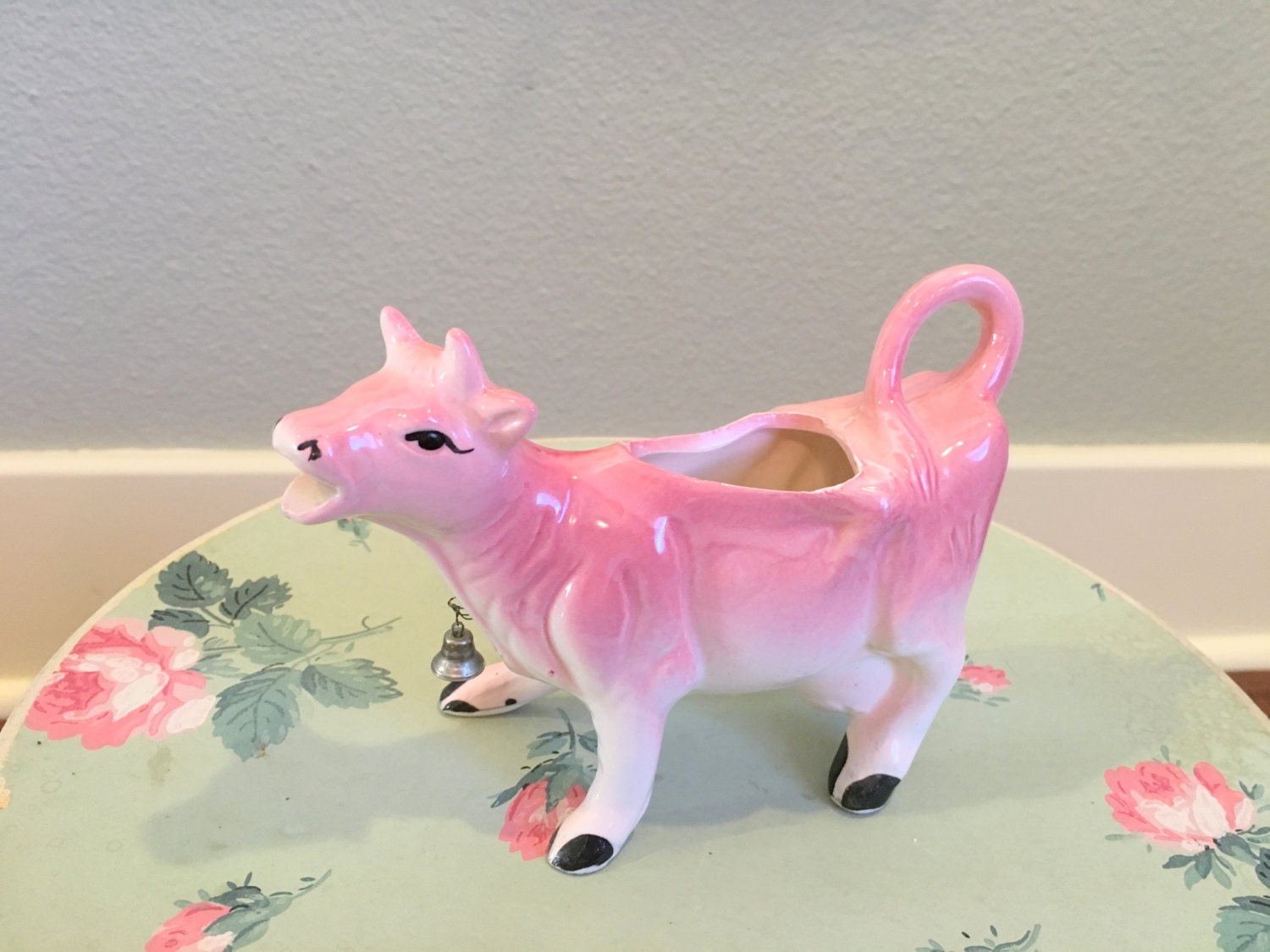 Vintage Retro Pink Cow Creamer / Gravy Boat Creamer