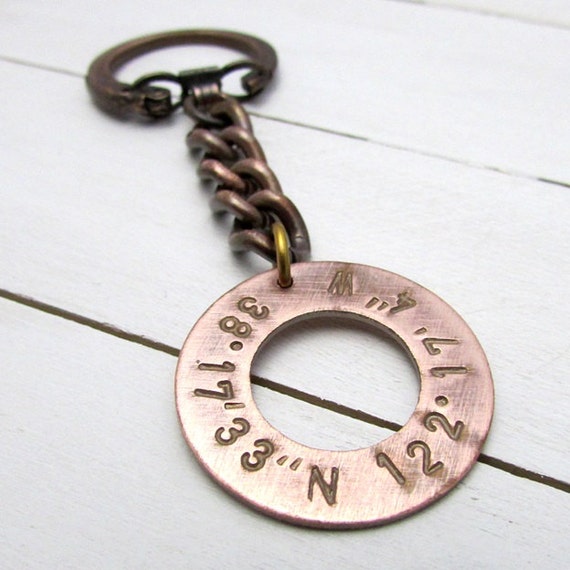 Gift for Guys GPS Coordinates Keychain Geocache by ERiaDesigns