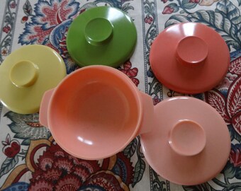 Vintage 1950s Melmac Sugar Bowl Light Pink and Three Extra Lids By Harmony House Catalina Mid Century Modern