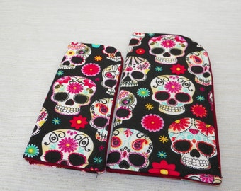 Floral and Paisley Sugar Skulls on Black or Gray Slide in Sunglass or Eyeglass Case Choose Your Size and Print