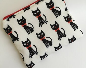 Black Cat Zipper Pouch, Black Cat Coin Purse, Cat Zipper Bag, Cat Wallet, Cat Money Holder