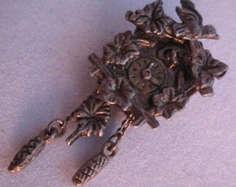 Vintage Black Forest Cuckoo Clock Silver Charm - Highly Detailed Clock Charm - Movable Pendulum - Charm or Pendant