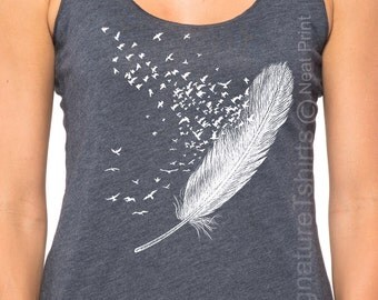 Feather Birds Tank top. Feather Birds top. Womens tank top. Vintage graphic shirt summer fashion Feather Tank Top. Bird tank top