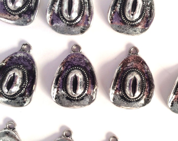 11 Cowgirl Cowboy Hat Charms Dimensional Antique Silver-tone