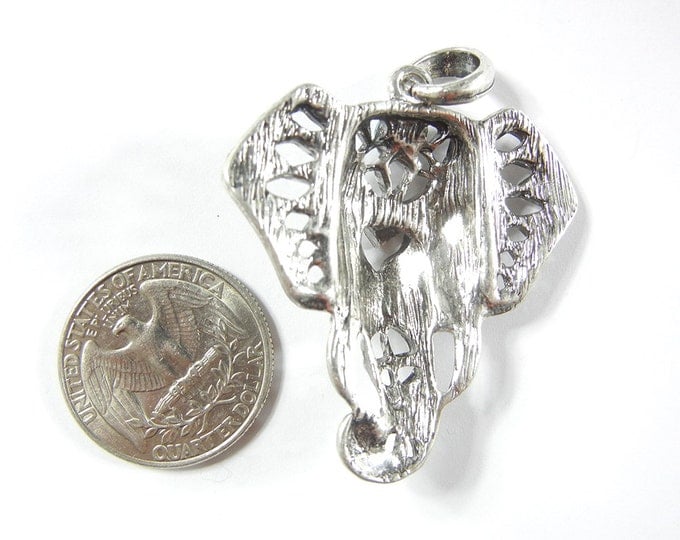 Antique Silver-tone Filigree Elephant Head Pendant