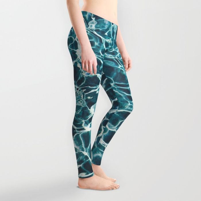 Pool Water Leggings Ocean Blue Green Yoga Pants Water Yoga