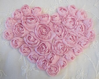 PINK Floral Heart Applique Handmade Ribbon Rose Bud Flower Valentine