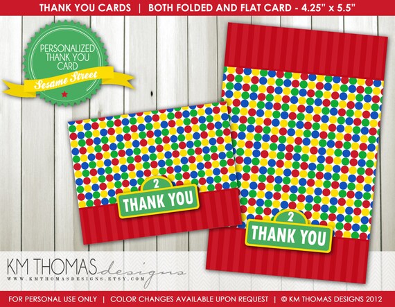 Sesame Street Thank You Card - Printable Thank You Card - Sesame Street Sign - Boy Thank You Card - Girl Thank You Card - BD106 Il_570xn