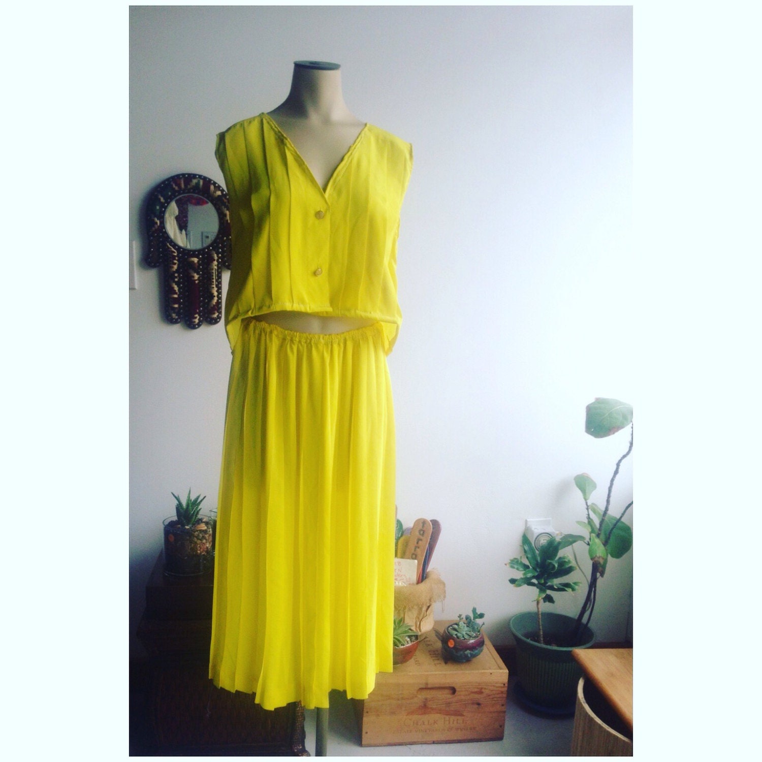 yellow satin two piece