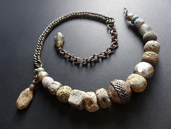 Stone Path. Rustic grey choker necklace. 