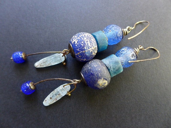 Your Sorrow Unmasked. Rustic blue earrings. 