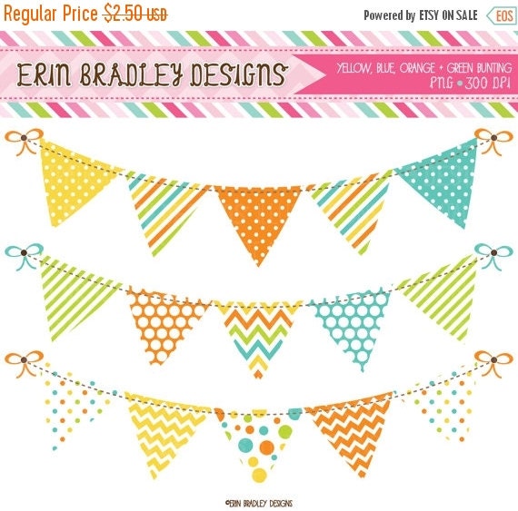 SALE Bunting Digital Clipart Banner Flag by ErinBradleyDesigns