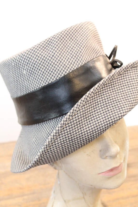 70s Hat Houndstooth Fedora / 1970s Vintage Bucket Hat