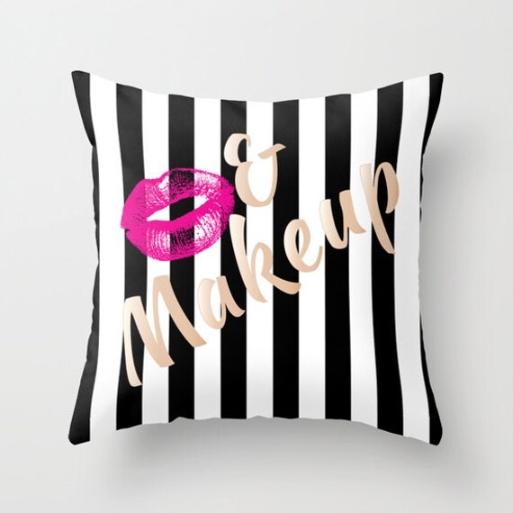 Kiss & Makeup Pillow w/ Insert | Pillow | Bedding | Teen Bedding | Dorm Room Bedding | Decorative Pillow |