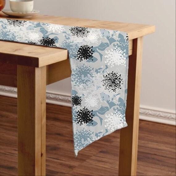Table runner gray blue dining room decor abstract