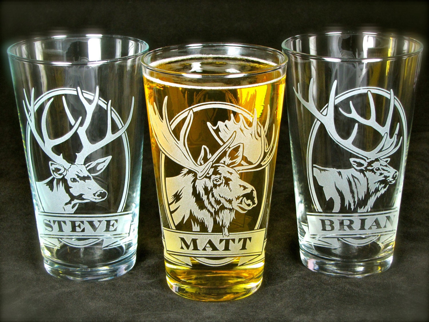 3 Personalized Moose Beer Glasses Glass Etched Groomsmen