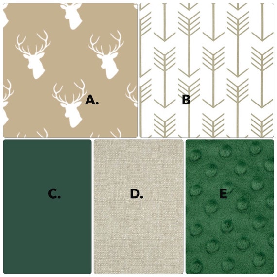 Baby Boy Crib Bedding Set Made to Order Tan and Hunter Green
