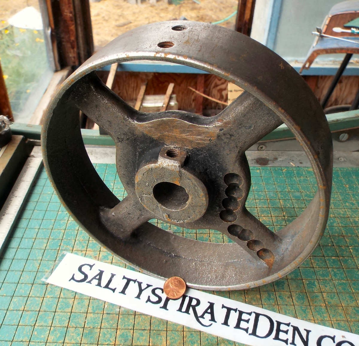 Flat Belt Pulley Old Iron Wheel antique belt drive