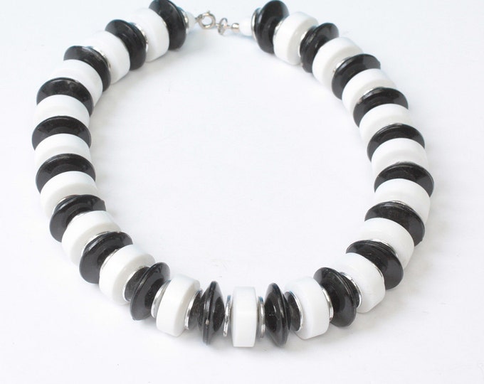 Black and White Lucite Necklace Chunky Bold Vintage