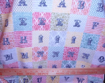 Retro Victorian Alphabet and Numbers Novelty 100% Cotton Quilt Fabric 44" Wide By The Half Yard 1/2