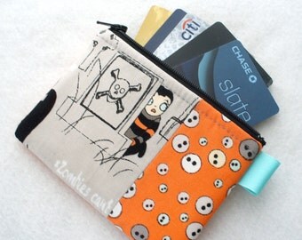 Zombie Apocalypse Fabric Credit Card Case Zipper Coin Purse Wallet Business Card Holder Green Orange Black Emily Taylor Tombstone Graveyard