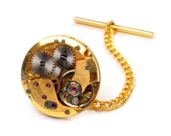 Gold Vintage Baume & Mercier Watch Tie Tack Pin Chain Clip