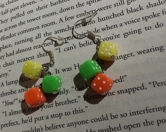 Dice Dangle Earrings - Greens, Yellows, Oranges