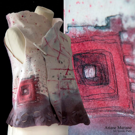 Items similar to Fancy merino Wool Art Vest, Dripple Painted Felt Women