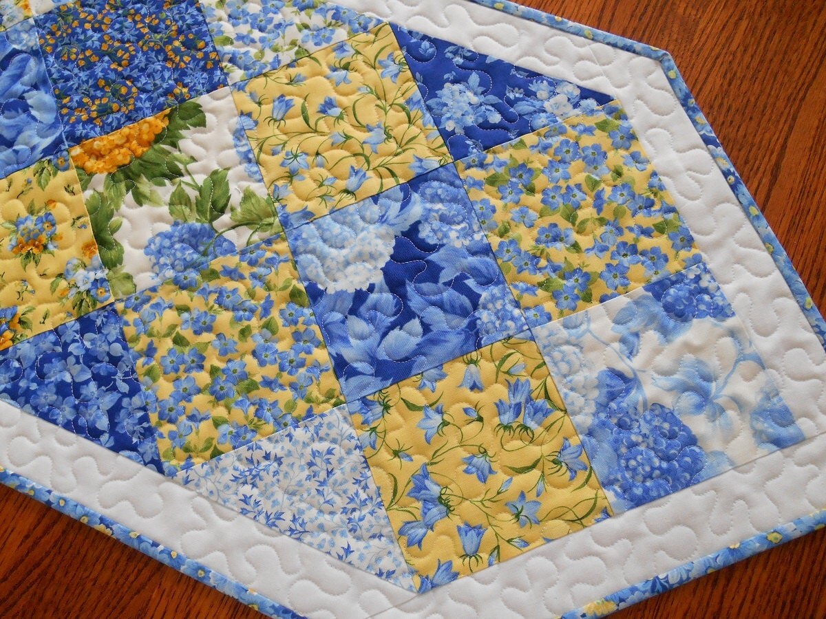 Blue and Yellow Quilted Table Runner Moda's Summer